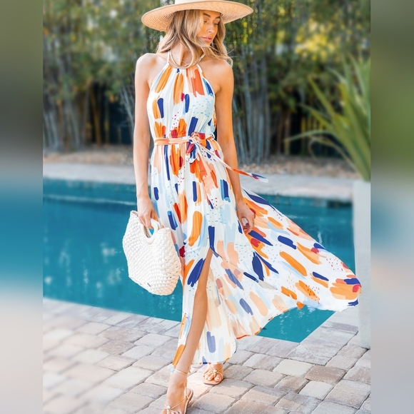 NWT Abstrac Print Maxi Dress Sz L - Picture 1 of 5
